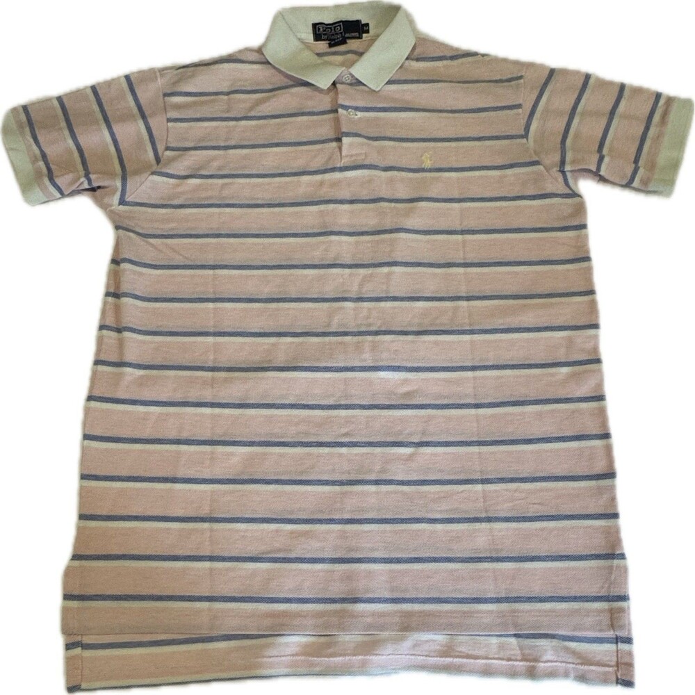 Vintage Polo Ralph Lauren Shirt Mens Medium Pink Striped Polo Made USA Cotton